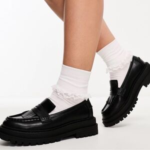 ASOS design wide fit majesty chunky fringed loafers